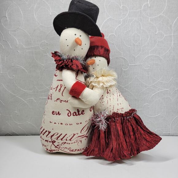 Snowman Couple Doorstop 14" Handmade Weighted Plush Winter Holiday Decor Pair - Picture 11 of 16